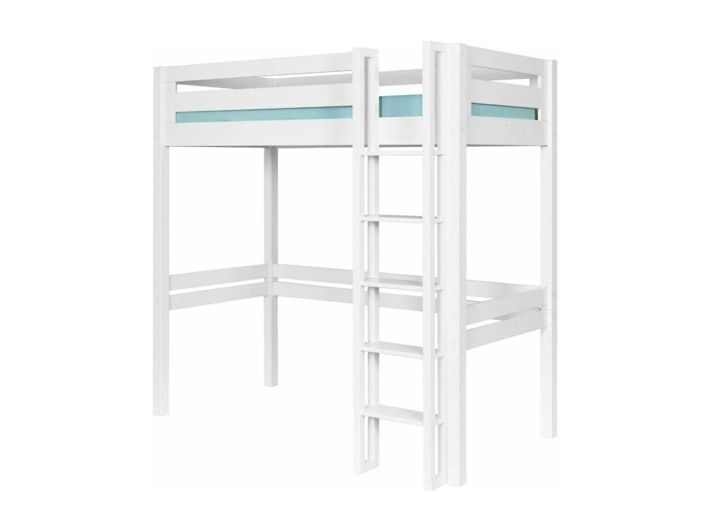 DomopureÉ PMYF07993 2-person loft bed with 120x190 cm mattress, solid white wood