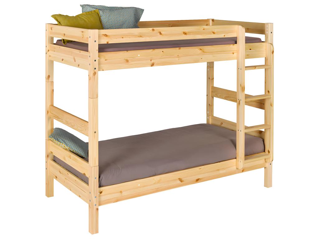 Pack lit superposé séparable avec 2 matelas 80x190 cm bois massif bois naturel Domopure LDOM85047