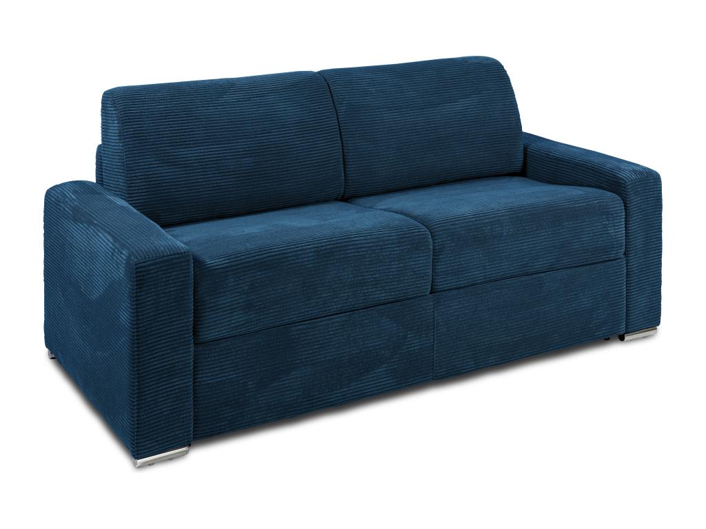 Canapé 3 places convertible express en velours côtelé bleu - Couchage 140 cm - Matelas 14 cm - Decohaute QJTH33812