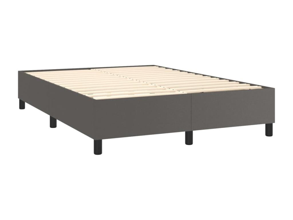 Domopure bed base with LED mattress, grey, 140x190 cm, faux leather, VIXE89629