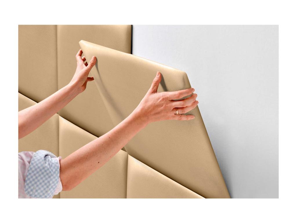 Domopure Upholstered Headboard in High-Quality Faux Leather, Domopure Interior Composed of Interchangeable Self-Adhesive Panels, Champagne, 145 cm, DXGB36363