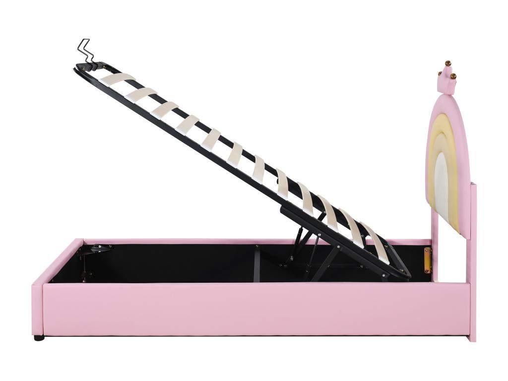 Upholstered bed, pink, 90 x 200 cm, Domopure bed frame and headboard, wooden support, height-adjustable headboard QHYP98261