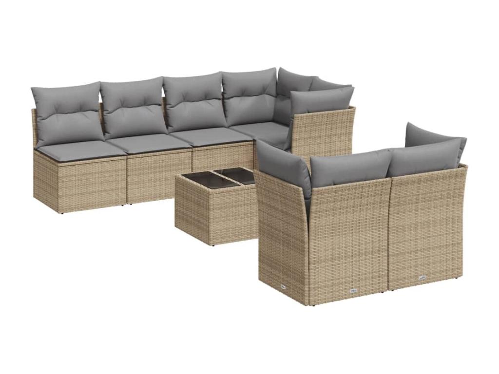 Salon de jardin avec coussins 8 pcs beige résine tressée NKMW90495