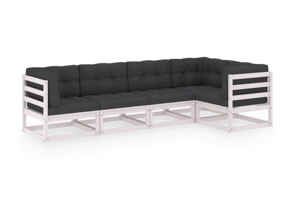 5-piece garden furniture set with cushions, solid pine wood, 17 NUYH16619