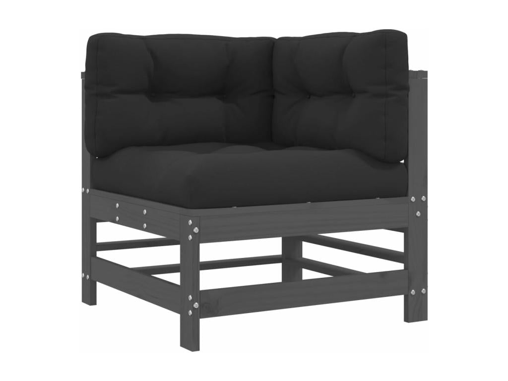 Salon de jardin 8 pcs avec coussins gris bois massif XUDS00796