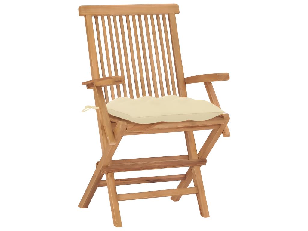 Chaises de jardin lot de 2 et coussins blanc crème Teck massif FXYT17326