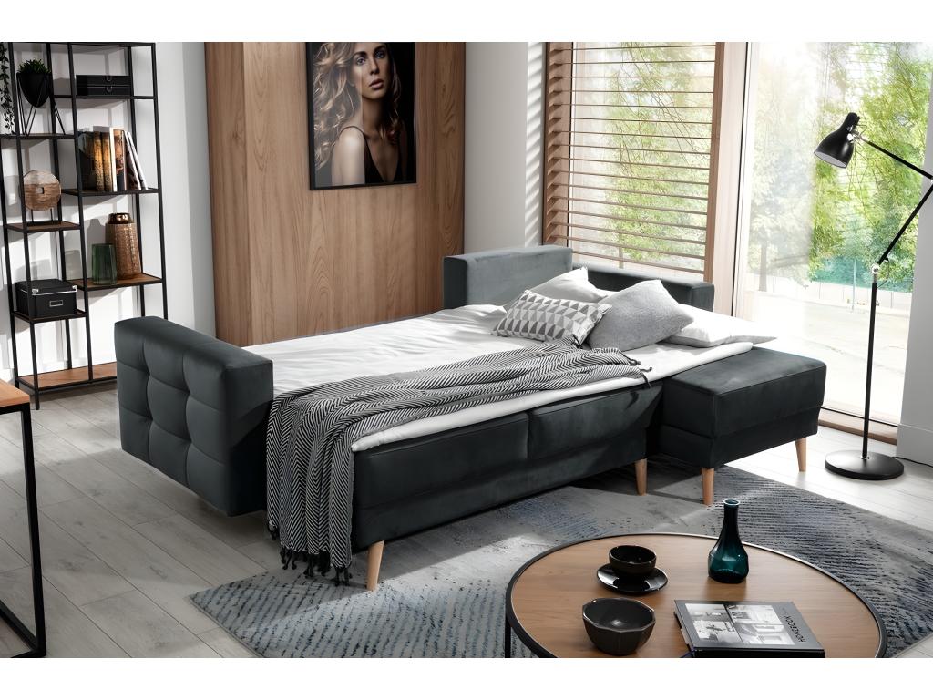 Canapé d'angle convertible Domopure VELOURS - en tissu de qualité 5 places gris anthracite angle droit vu de face RQSG76273