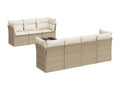 8-piece garden furniture set with cushions, beige woven resin, NRET63102