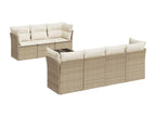 8-piece garden furniture set with cushions, beige woven resin, NRET63102
