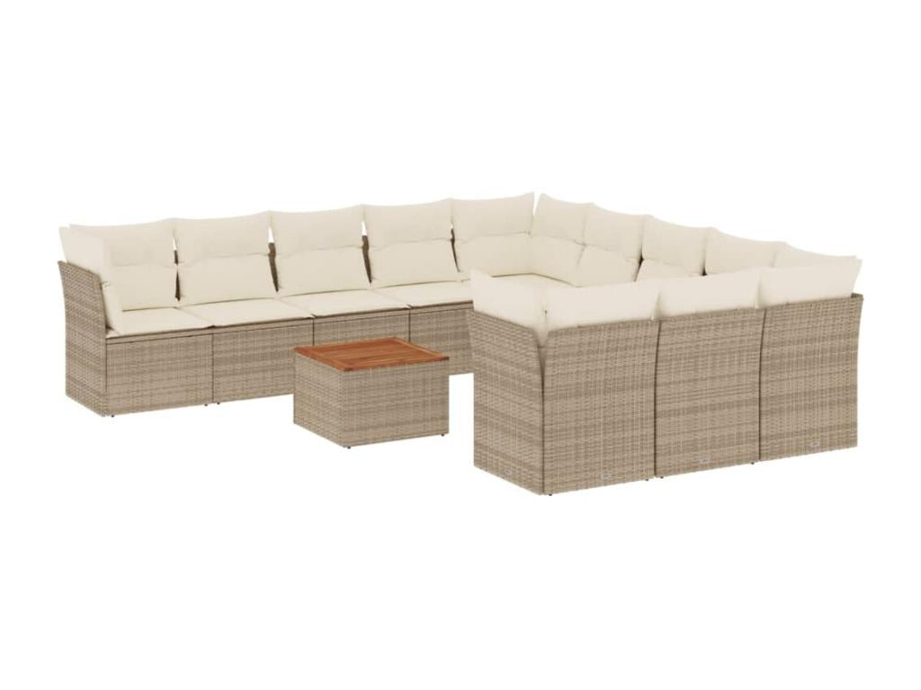 Salon de jardin avec coussins 12 pcs beige résine tressée AWJO08465