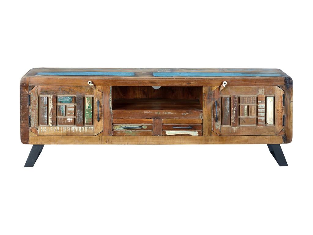 Meuble TV exclusif en bois massif recyclé MULTICOLOR.Giner y Colomer.54x40x160 RUAO47966