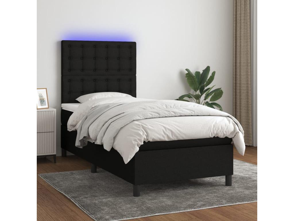 Domopure bed base with mattress and LED, black, 90x190 cm, fabric, LZOG12660