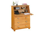 Domopure secretary desk with storage, drop-front, 1 shelf and 3 drawers, fold-down worktop, solid pine, stained/waxed finish KBLL51022