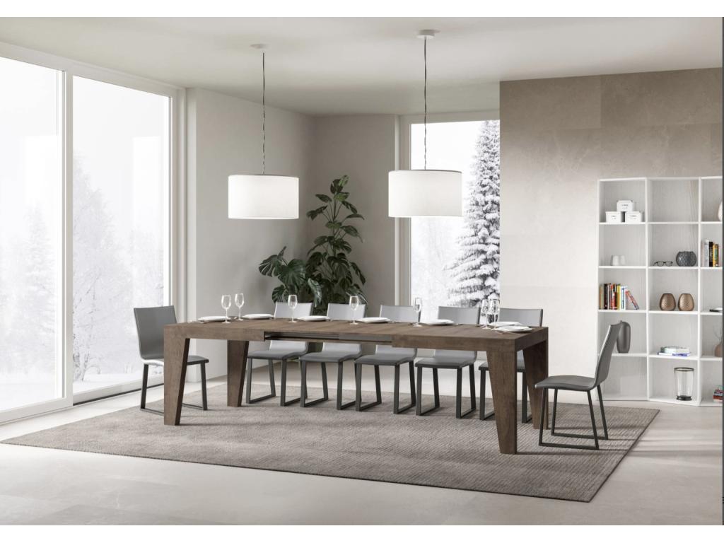 Domopure Extendable Wooden Dining Table - Brown - 4-Leg Base - 2 Slim Extension Leaves - Extends from 130 to 234cm QYBL06698