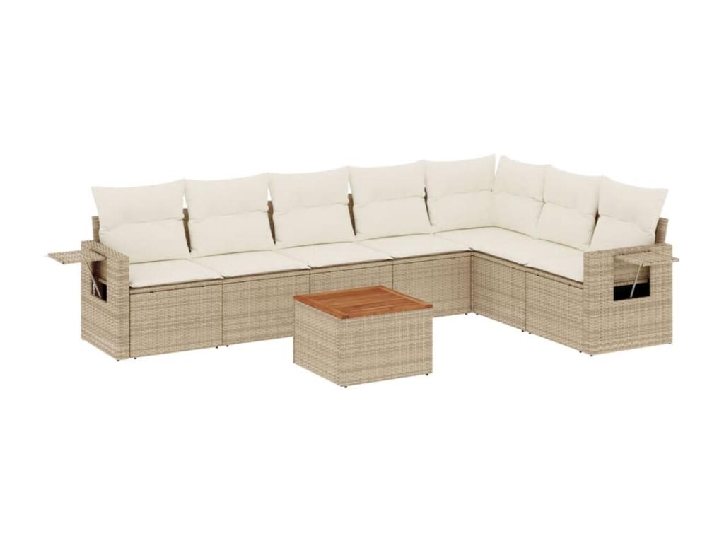 Garden furniture set with cushions, 8 pieces, beige woven resin MDNJ80986