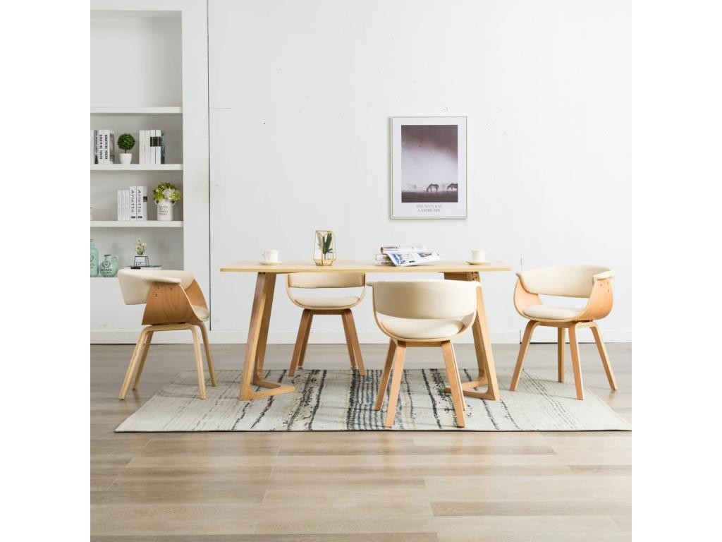Chaises à manger lot de 4 crème bois courbé et similicuir ELOK18669