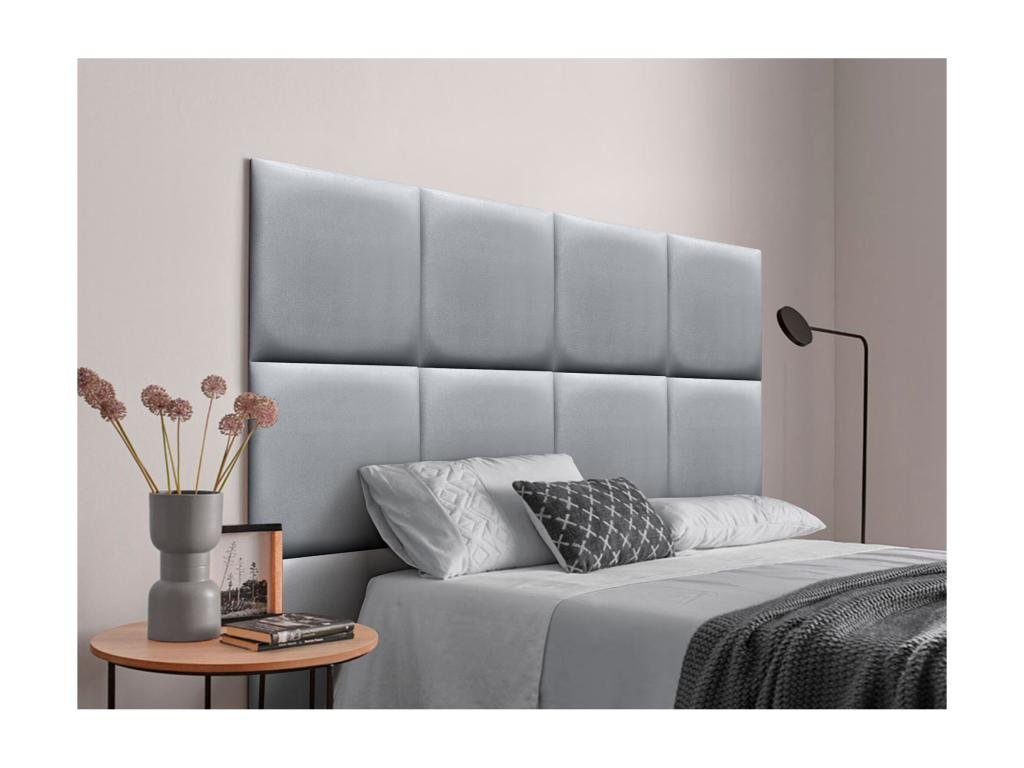 Domopure Upholstered Headboard in High-Quality Faux Leather, Domopure Interior Composed of Interchangeable Self-Adhesive Silver Panels, 160 cm, TGAQ87003