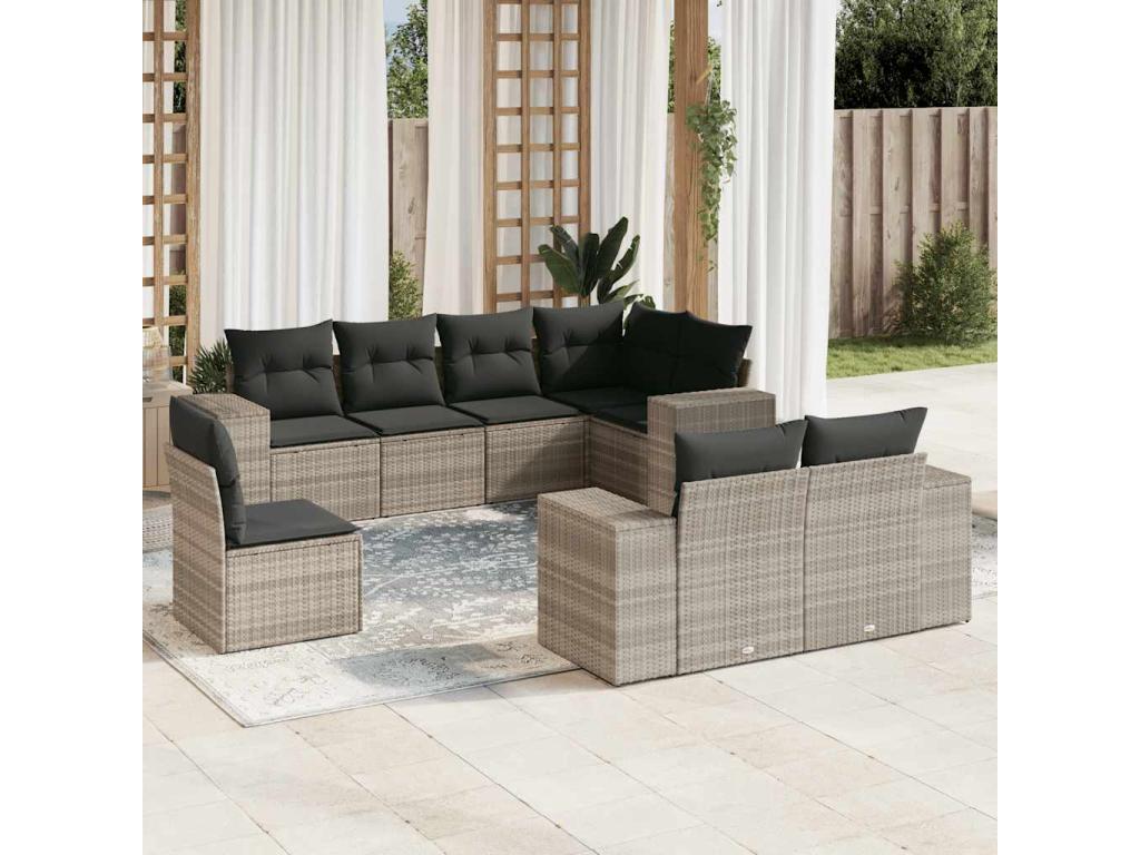Salon de jardin 8 pièces avec coussins gris clair résine tressée SVUL79250