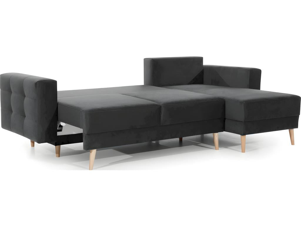 Canapé d'angle convertible Domopure VELOURS - en tissu de qualité 5 places gris anthracite angle droit vu de face RQSG76273