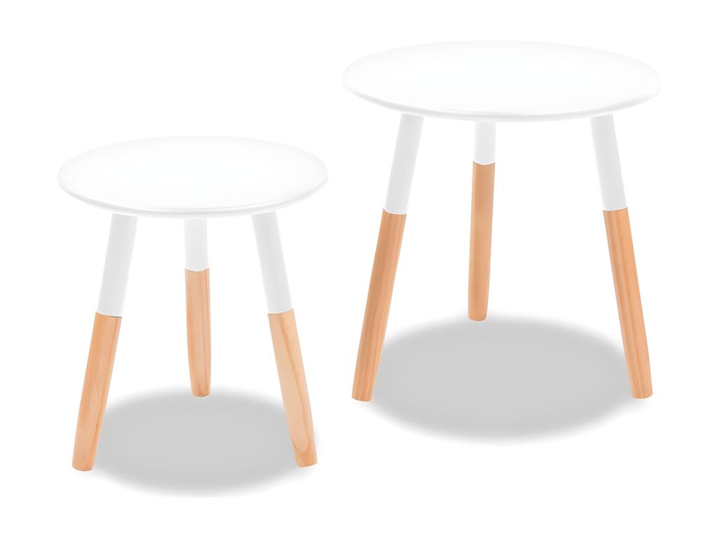 Set of 2 side tables, solid pine wood, white, ULXG10383