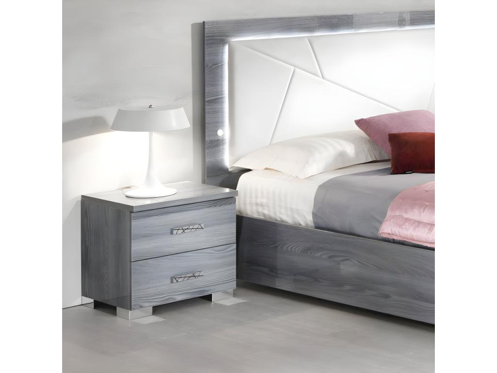Domopure 2-Drawer Bedside Table, Glossy Grey Wood - W 50 x D 43 x H 47 cm DFSL50570