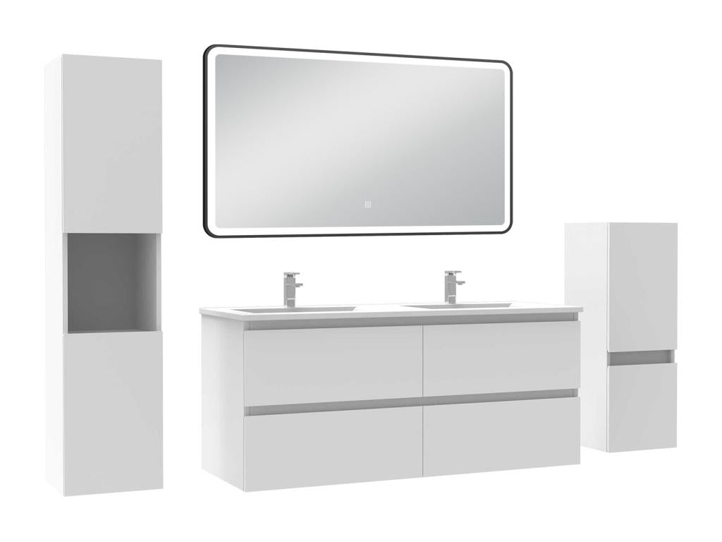 Meuble salle de Bain 120cm avec colonne miroir mural lumineux 3 couleurs blanc DLFT79003