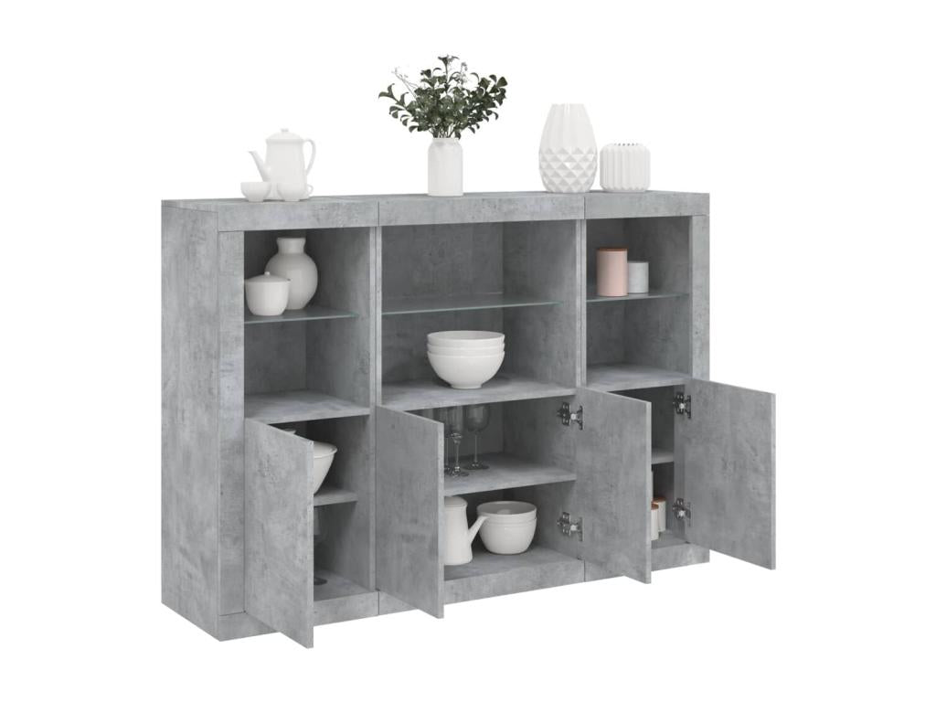 Buffets avec Domopureères LED 3 pièces gris béton bois d'ingénierie FTQQ76859