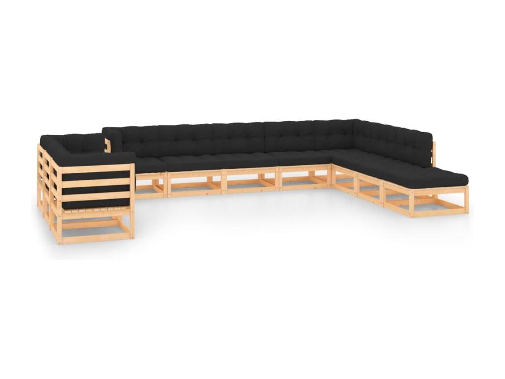 11-piece garden furniture set with cushions, anthracite, solid pine, RFZG75482