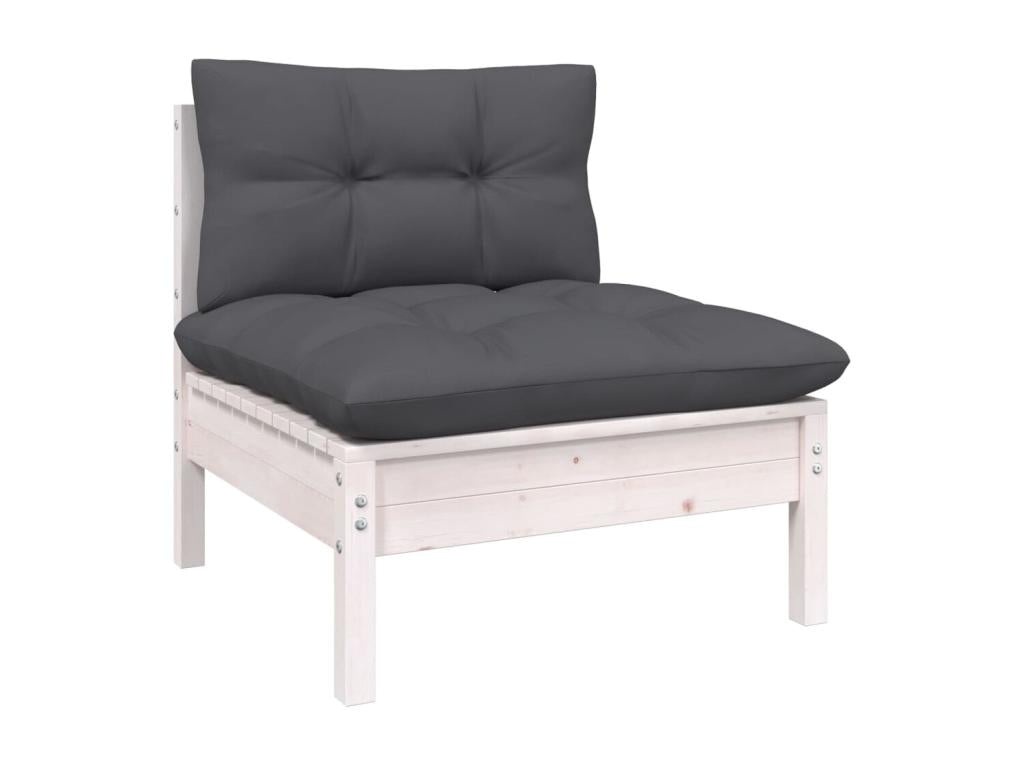 Salon de jardin 6 pièces avec coussins blanc bois de pin HJIR93169