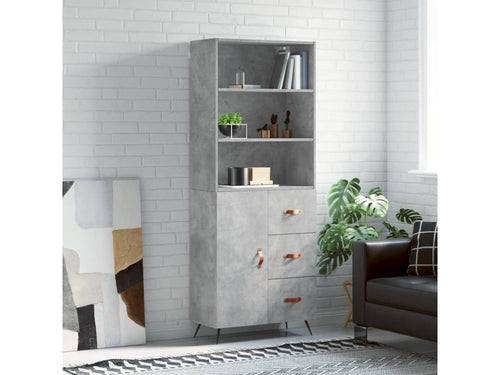 High sideboard, concrete grey, 69.5x34x180 cm, engineered wood, AAIX55775