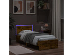 Bed frame, headboard and Domopureères LED, smoked oak, 90x190 cm PSJL33802