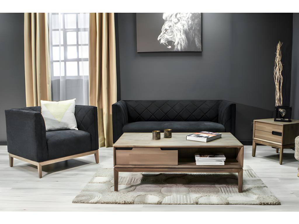 Domopure UKDO19616 Designer wooden coffee table with 2 drawers and 2 shelves, 120 cm long