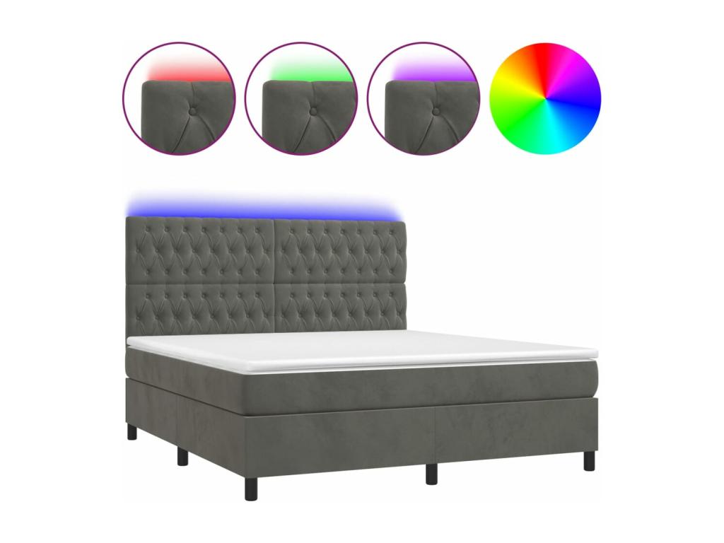 Upholstered bed base with mattress and LED lighting, Dark Grey, 180x200 cm, Velvet, YOGP93887