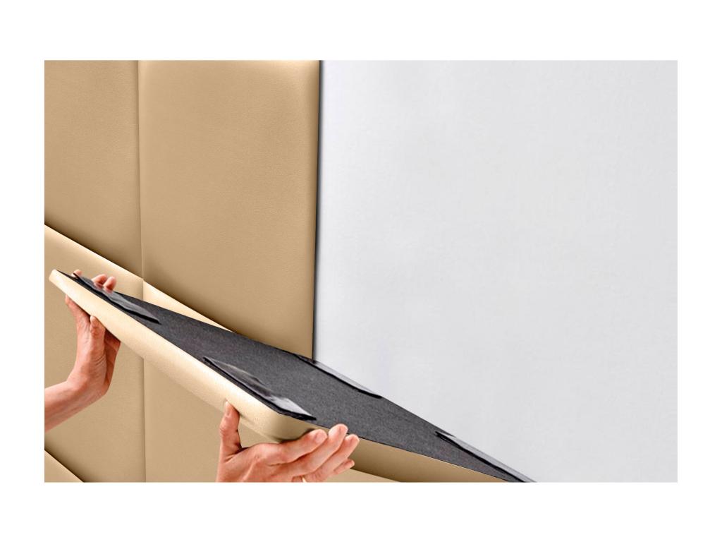 Domopure Upholstered Headboard in High-Quality Faux Leather, Domopure Interior Composed of Interchangeable Self-Adhesive Panels, Champagne, 145 cm, DXGB36363