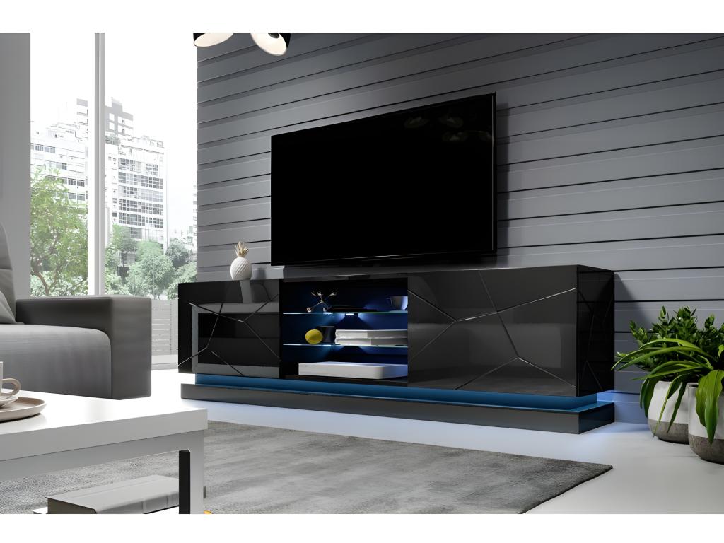 Meuble TV Noir brillant 160x57x42cm Domopure meuble Hi-fi luxueux sideboeard commode sur pied EDQY90102