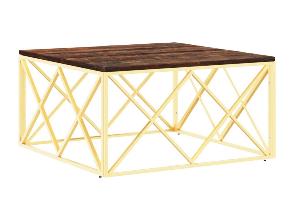 Gold coffee table in stainless steel and reclaimed solid wood LSYQ90210
