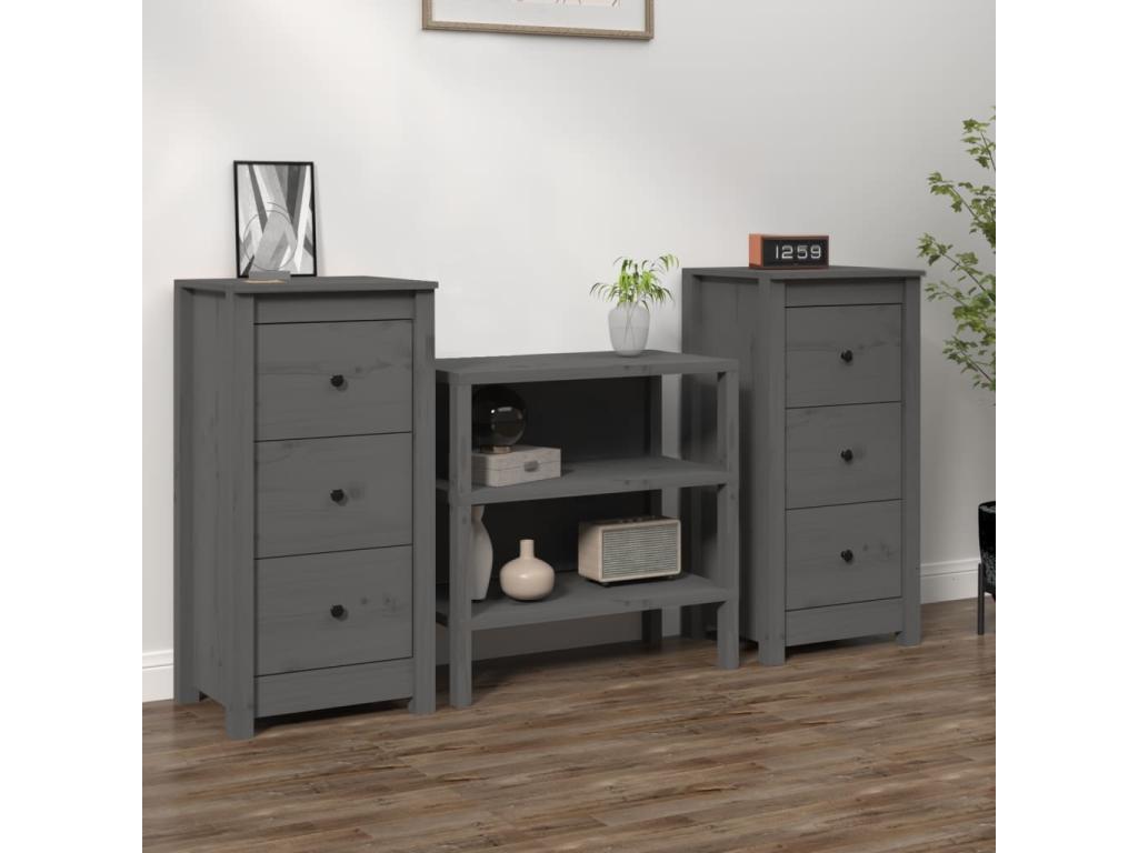 Buffets 2 pcs Gris 40x35x80 cm Bois massif de pin EWEZ83555