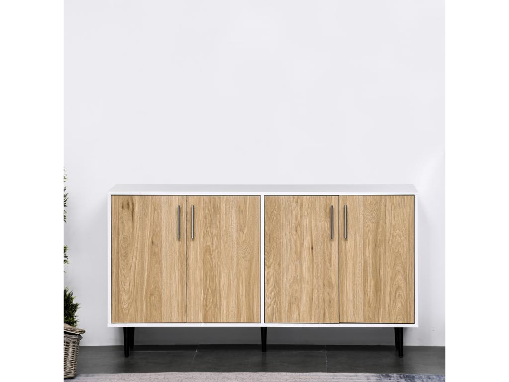Buffet meuble de rangement 2 placards 2 portes avec étagères réglables blanc chêne clair YQUV09646