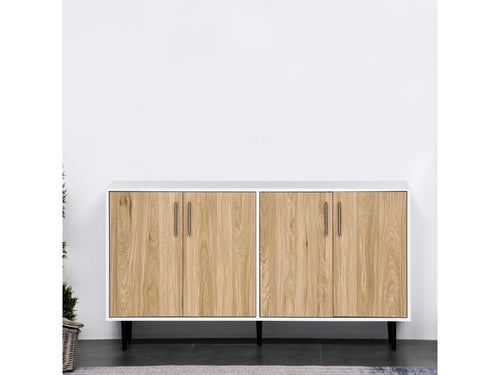 Sideboard storage unit with 2 cupboards and 2 doors with adjustable shelves, white light oak finish YQUV09646