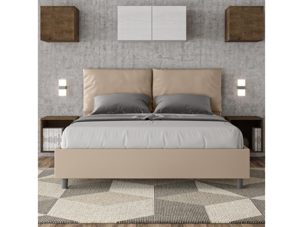 Domopure WAOQ63967 bed with upholstered slatted base, 160x200 cm, faux leather