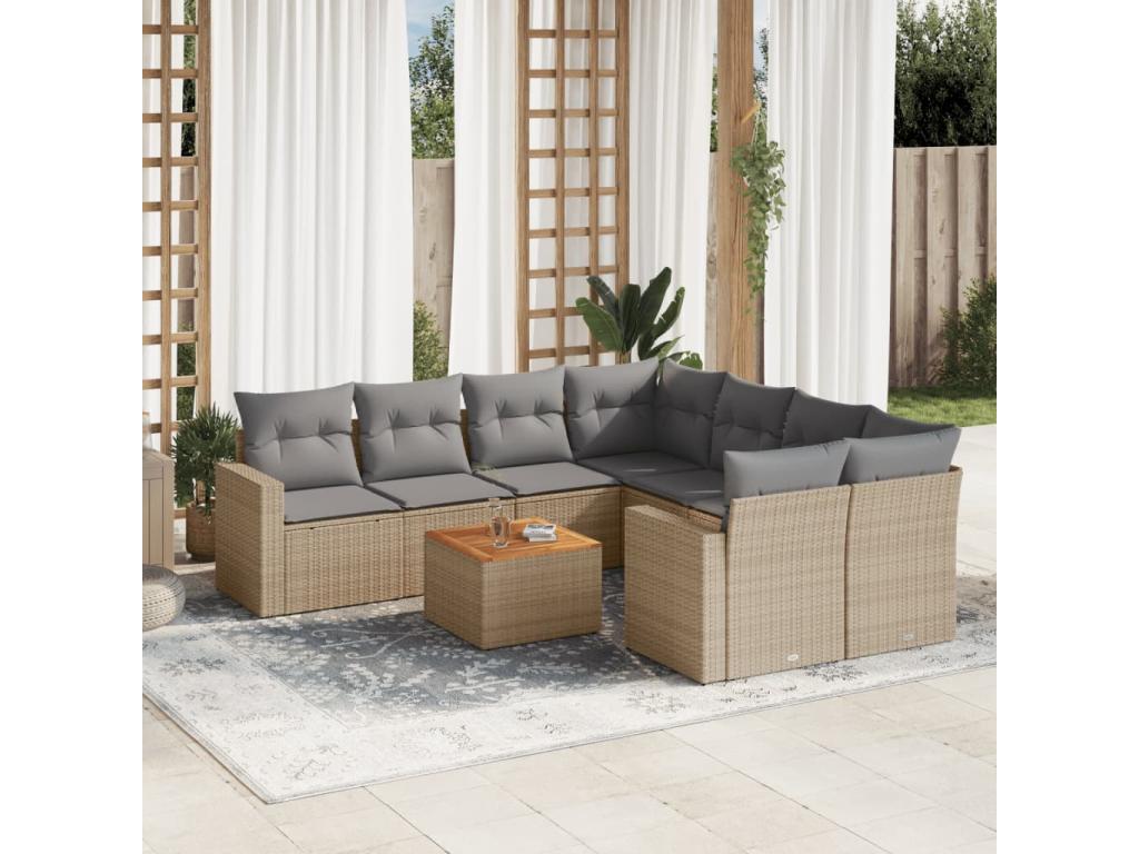 Salon de jardin avec coussins 9 pcs beige résine tressée BVWD40372