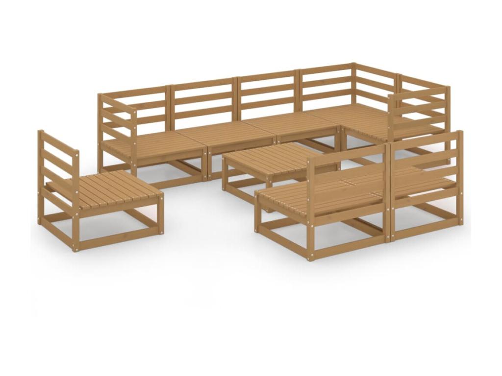 Salon de jardin 9 pcs Marron miel Bois de pin massif 4 IUHM34880