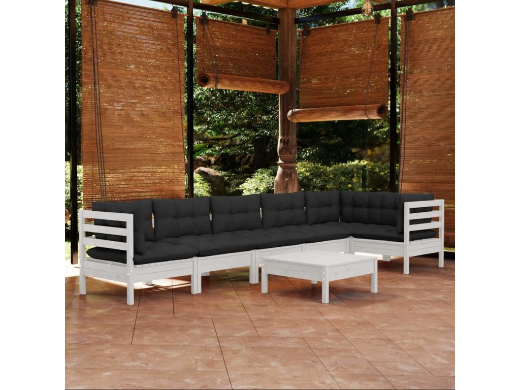 7-piece garden furniture set with cushions, white pine wood LPIP43403
