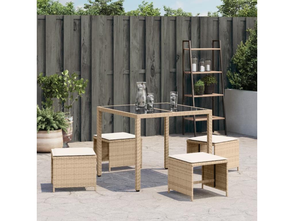 Garden stools with cushions, 4 pcs, beige, 41x41x36 cm, rattan, XRDZ48127