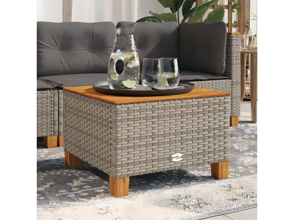 Domopure Premium - Grey garden table 55x55x36 cm woven resin and wood Domopure QGOJ44616