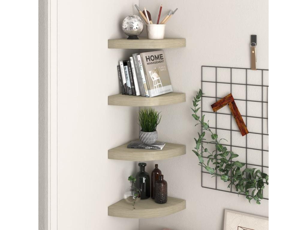 Floating Corner Shelves, 4 pcs, Oak, 25x25x3.8, MDF, IQLL49894