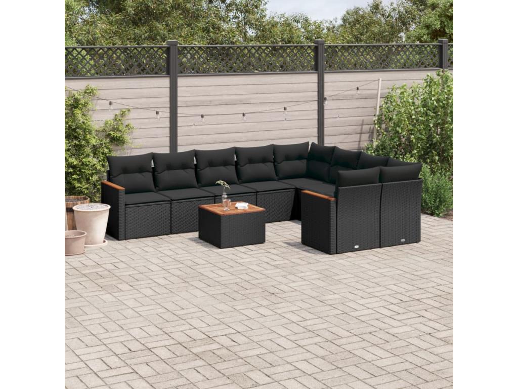 Salon de jardin 10 pcs avec coussins noir résine tressée PXEQ63186