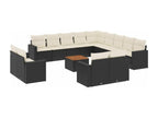 Garden furniture set with cushions, 14 pieces, black woven resin FQLN43175