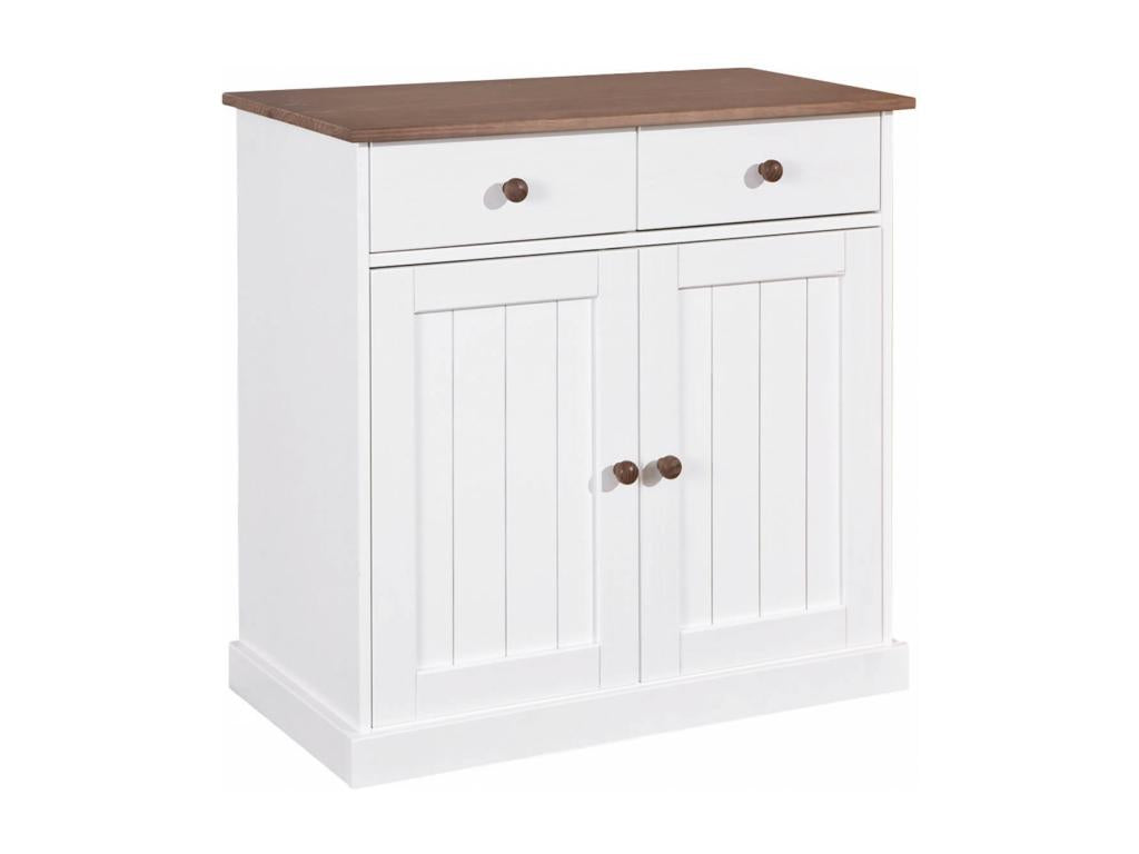 Domopure - Buffet 2 Portes 2 Tiroirs Bois Massif Vernis Sepia et Blanc TVJH92915