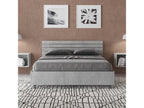 Domopure HKGM81998 Double Bed with Storage 140x200, Slanted Headboard with Concrete Grey Slats